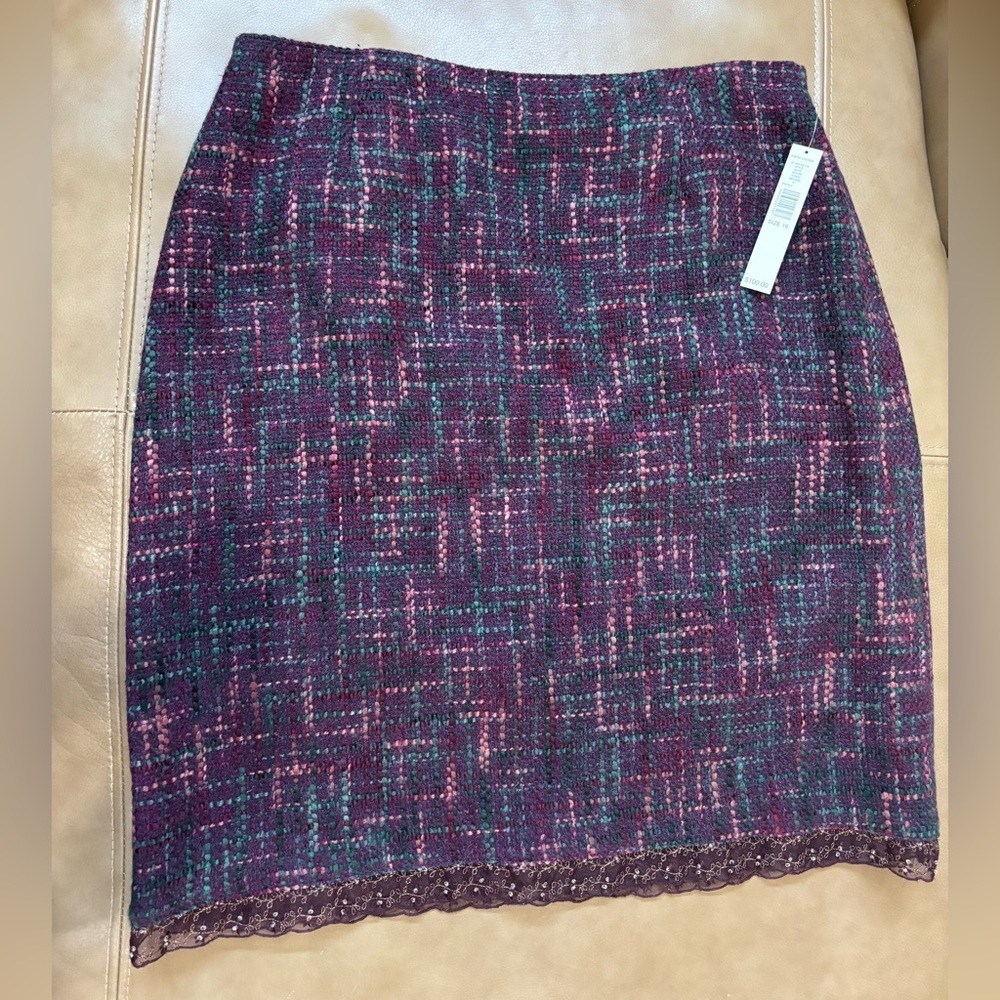 Kate Hill Purple vintage Tweed Pencil Skirt with Teal & Pink Accents